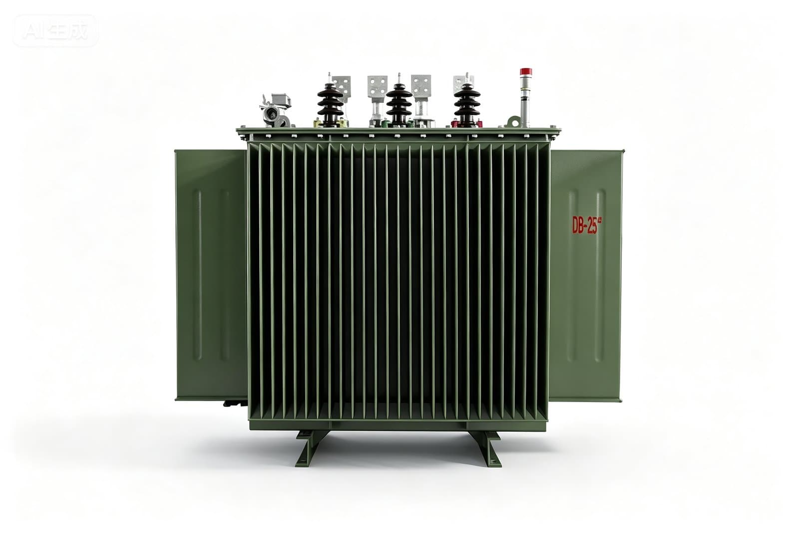Transformador de potencia en aceite de bajas pérdidas S11 de 10 kV / 20 kV con cuba verde de aletas y pasatapas de porcelana