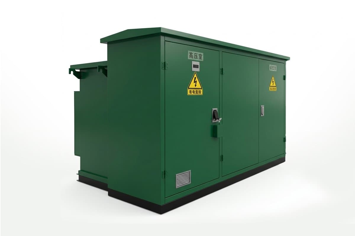 Centro compacto de tipo americano ZGS11 sobre plataforma, en envolvente de acero verde con puertas frontales con cerradura
